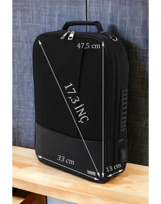 17,3 inç Sportif Keten Kumaş Siyah Laptop Sırt El Ve Omuz Çantası