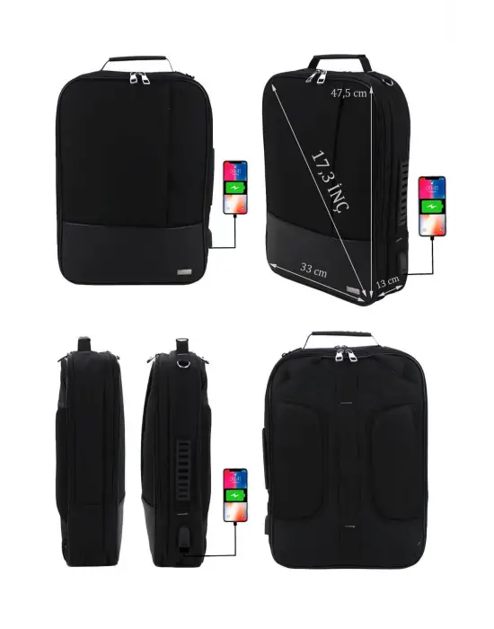 17,3 inç Sportif Keten Kumaş Siyah Laptop Sırt El Ve Omuz Çantası