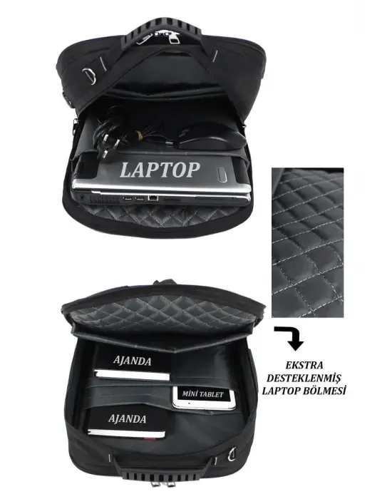 17,3 inç Sportif Keten Kumaş Siyah Laptop Sırt El Ve Omuz Çantası