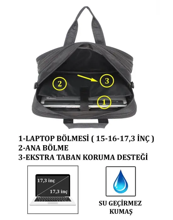 17,3 Inç Körüklü Siyah Laptop Evrak Çantası