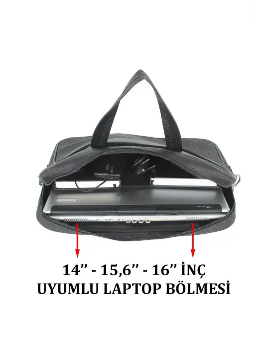 15,6 Inç Sunni Deri Klasik Tarz Siyah Evrak / Laptop Çantası