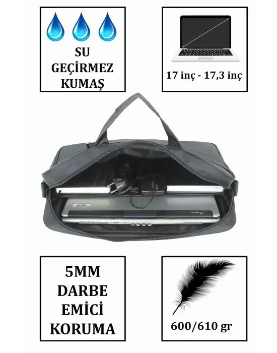 17,3 İnç Standart Siyah Laptop El / Omuz Evrak Çantası