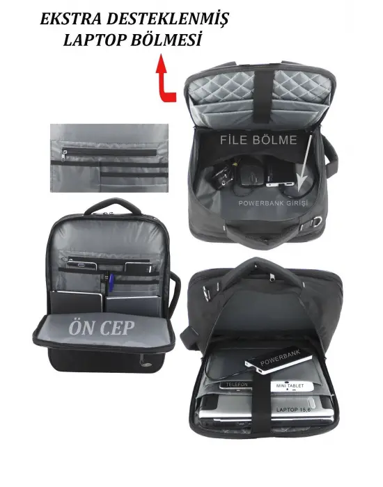 14-16 inç Usb Aparatlı Fonksiyonel Laptop Sırt El ve Omuz Çantası