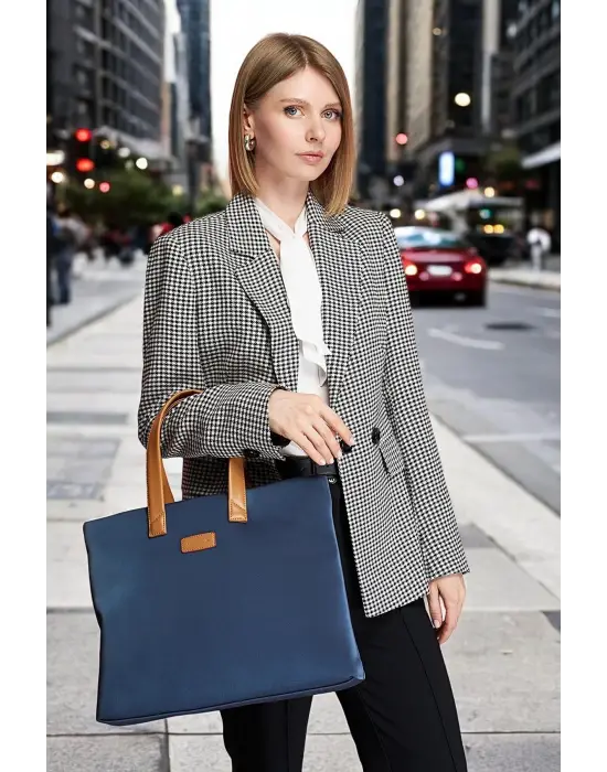 Kadın Casual Su Geçirmez 13-14 İnç Lacivert- Taba Evrak Notebook Laptop Çantası