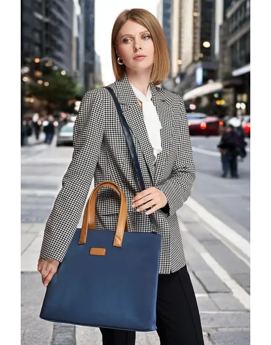 Kadın Casual Su Geçirmez 13-14 İnç Lacivert- Taba Evrak Notebook Laptop Çantası