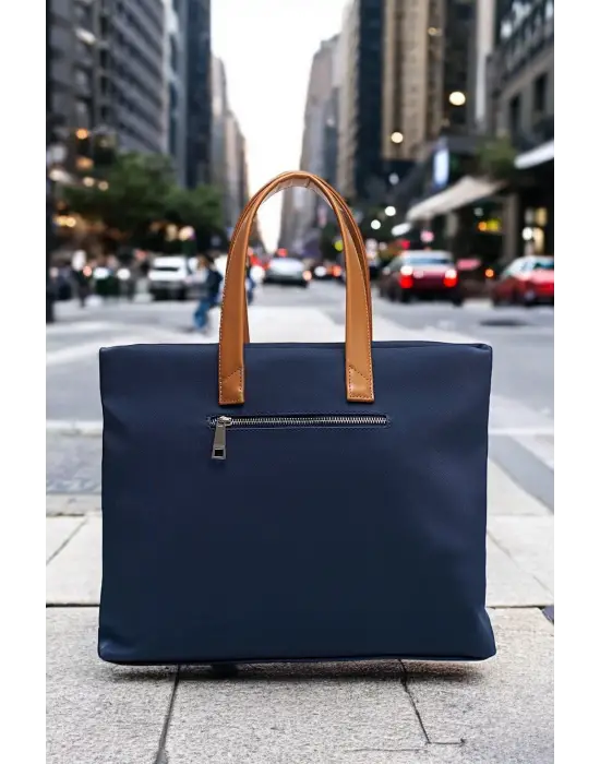 Kadın Casual Su Geçirmez 13-14 İnç Lacivert- Taba Evrak Notebook Laptop Çantası