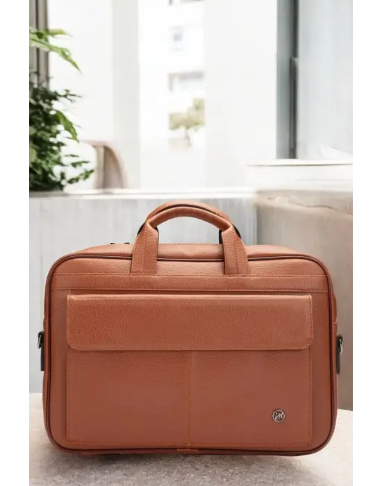 Lüx Kaliteli 16-17 inç Taba Laptop Bölmeli Evrak Çantası