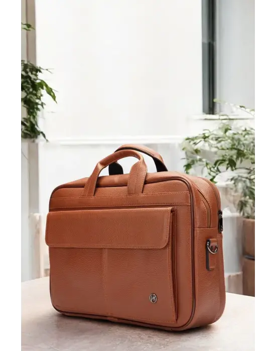 Lüx Kaliteli 16-17 inç Taba Laptop Bölmeli Evrak Çantası