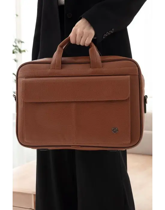 Lüx Kaliteli 16-17 inç Taba Laptop Bölmeli Evrak Çantası