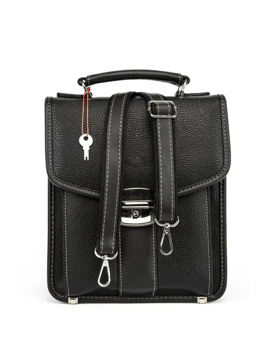 Erkek Kilitli Portföy El Çantası Siyah Büyük Boy