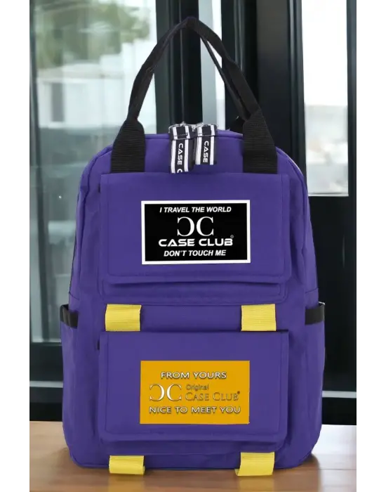 Etiket Desenli Mor Okul Sırt Çantası