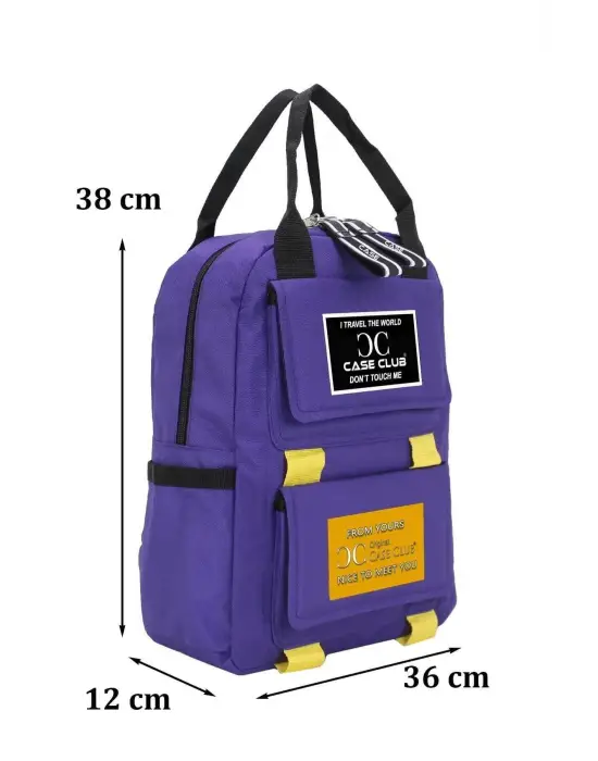 Etiket Desenli Mor Okul Sırt Çantası