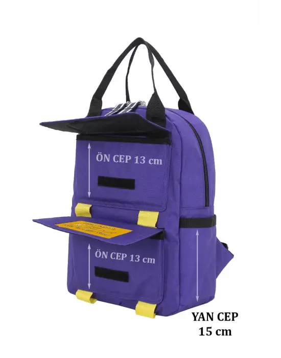 Etiket Desenli Mor Okul Sırt Çantası