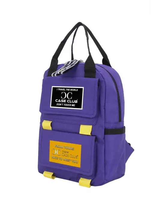 Etiket Desenli Mor Okul Sırt Çantası