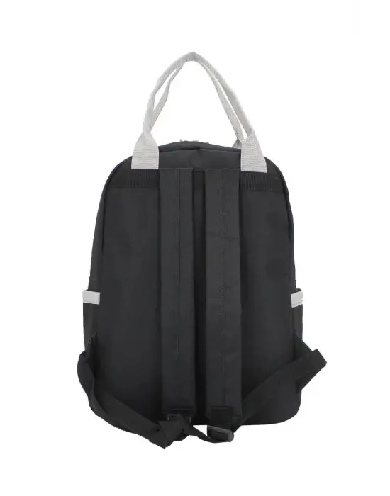 Etiket Desenli Siyah Okul Sırt Çantası