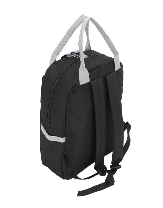 Etiket Desenli Siyah Okul Sırt Çantası