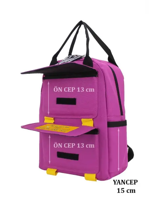 Etiket Desenli Pembe Okul Sırt Çantası