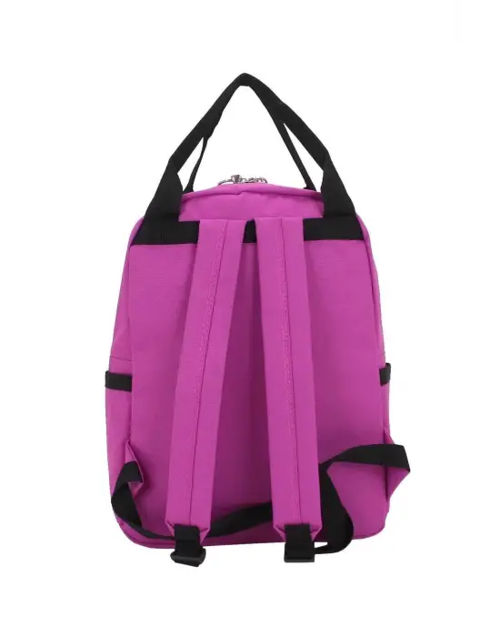 Etiket Desenli Pembe Okul Sırt Çantası