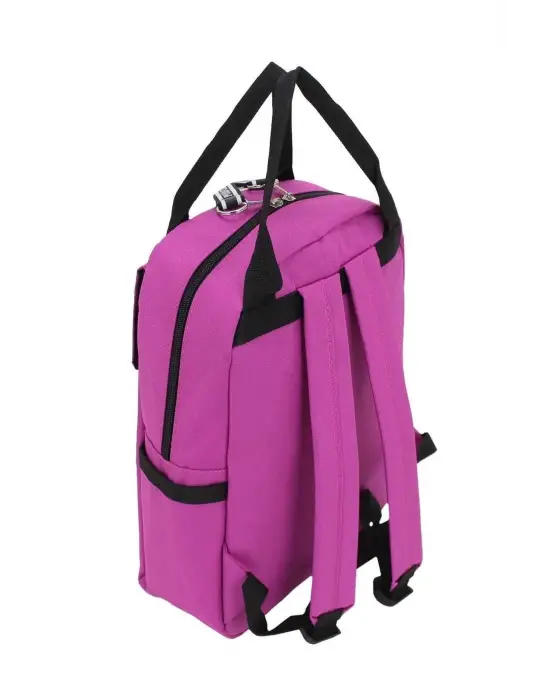 Etiket Desenli Pembe Okul Sırt Çantası