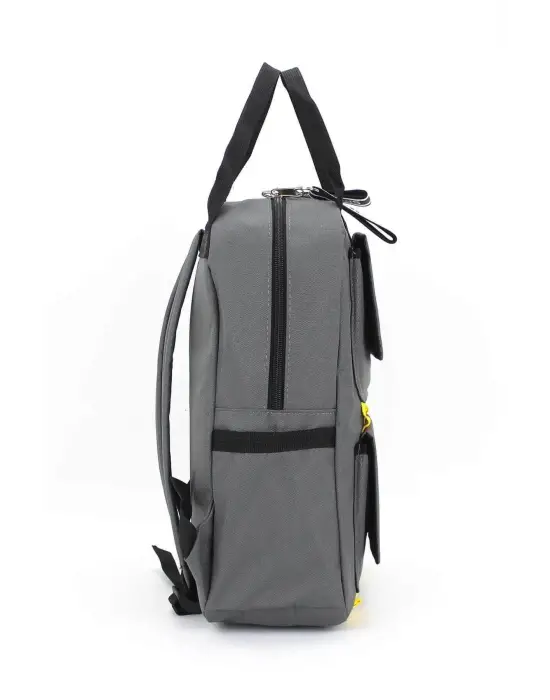 Etiket Desenli Gri Okul Sırt Çantası