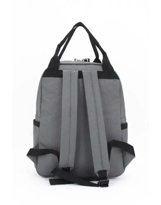 Etiket Desenli Gri Okul Sırt Çantası