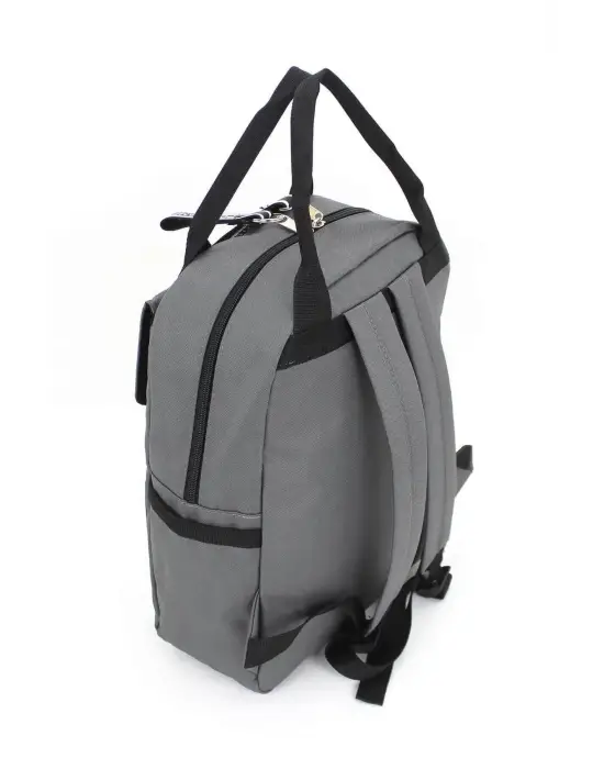 Etiket Desenli Gri Okul Sırt Çantası