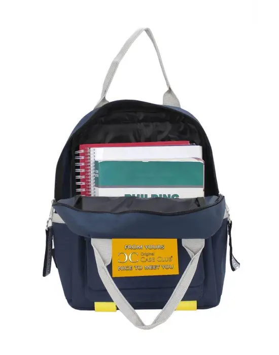 Etiket Desenli Gri Okul Sırt Çantası