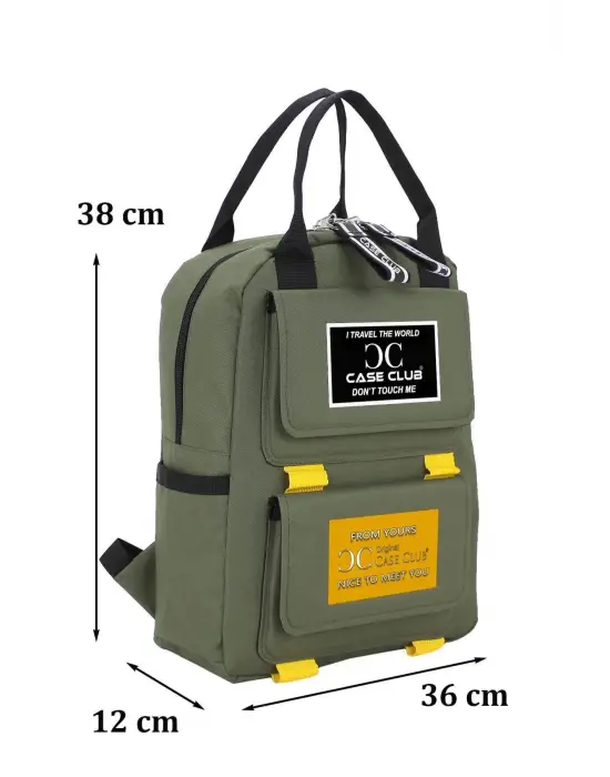 Etiket Desenli Haki Okul Sırt Çantası