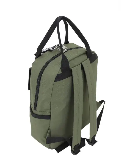 Etiket Desenli Haki Okul Sırt Çantası