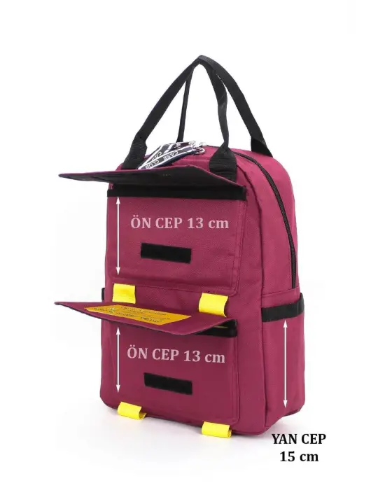 Etiket Desenli Bordo Okul Sırt Çantası