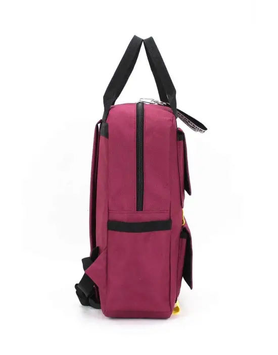 Etiket Desenli Bordo Okul Sırt Çantası