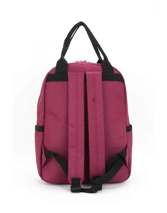 Etiket Desenli Bordo Okul Sırt Çantası