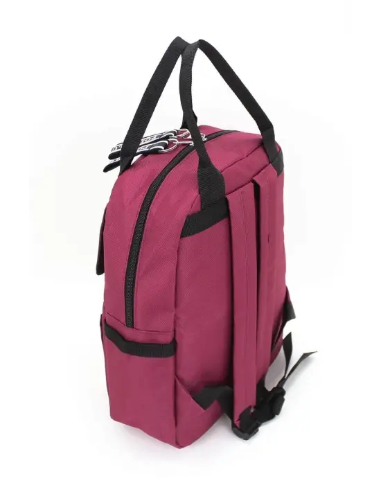 Etiket Desenli Bordo Okul Sırt Çantası