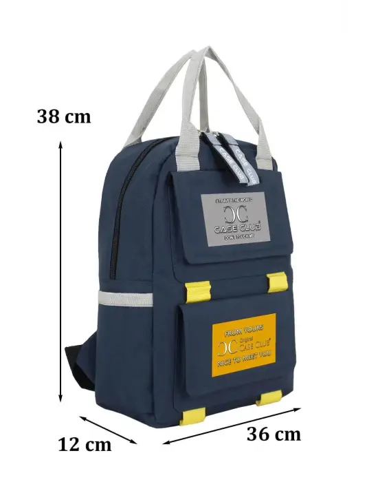 Etiket Desenli Lacivert Okul Sırt Çantası