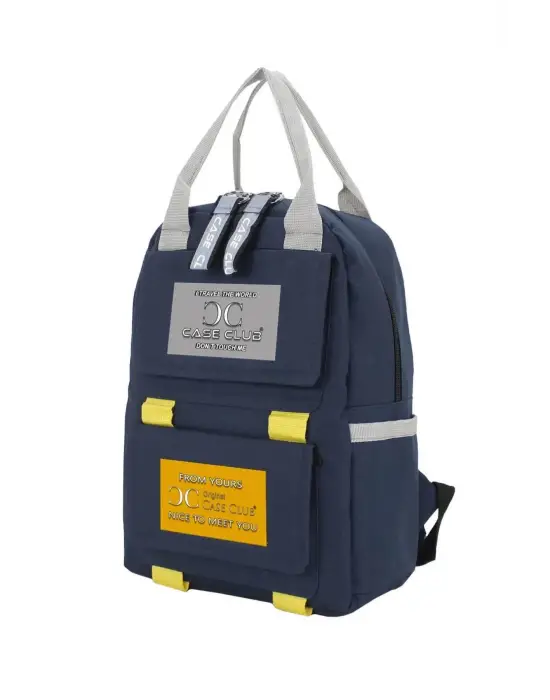 Etiket Desenli Lacivert Okul Sırt Çantası