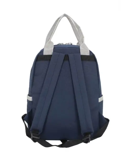 Etiket Desenli Lacivert Okul Sırt Çantası