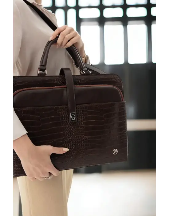 Evrak Laptop Çantası Kahverengi Rugan