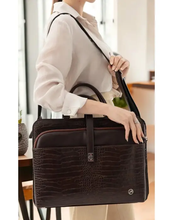 Evrak Laptop Çantası Kahverengi Rugan