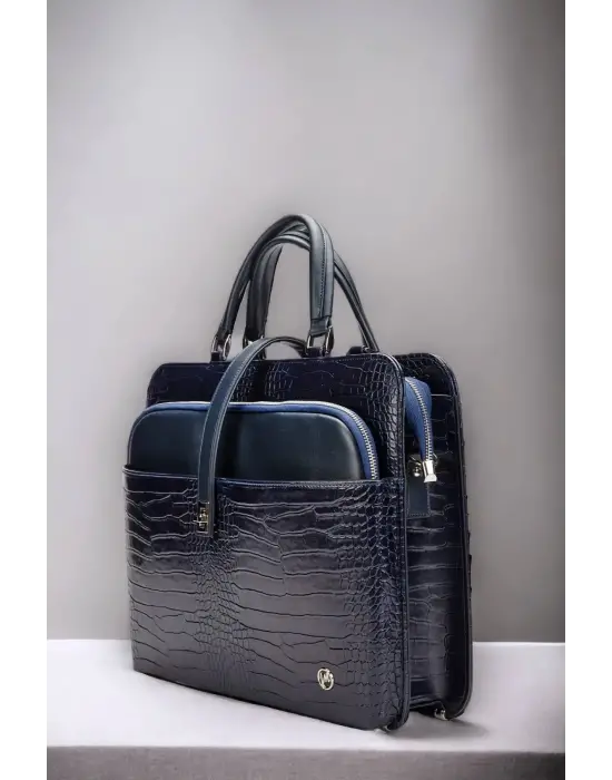 Evrak Laptop Çantası Lacivert Rugan 13, 14 15.6 Inç