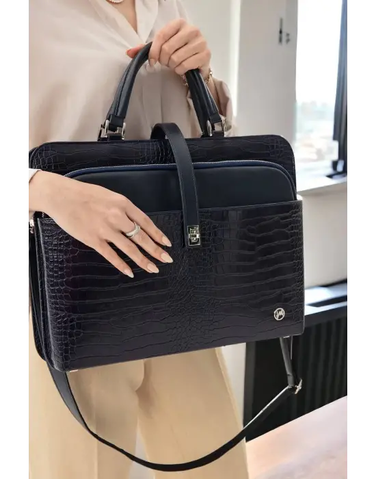 Evrak Laptop Çantası Lacivert Rugan 13, 14 15.6 Inç