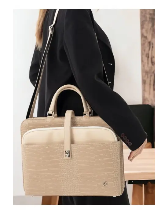 Evrak Laptop Çantası Krem Rugan 13, 14 15.6 Inç