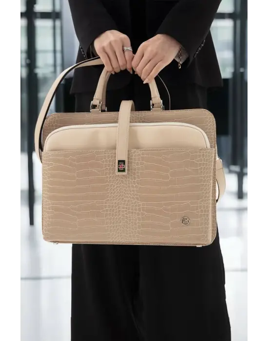 Evrak Laptop Çantası Krem Rugan 13, 14 15.6 Inç