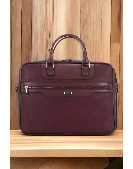 Suni Deri 15,6 inç Bordo Laptop Evrak Çantası