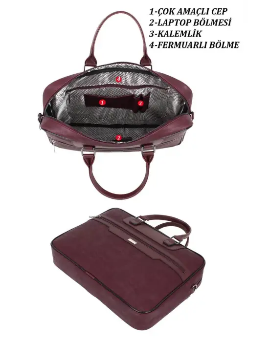 Suni Deri 15,6 inç Bordo Laptop Evrak Çantası