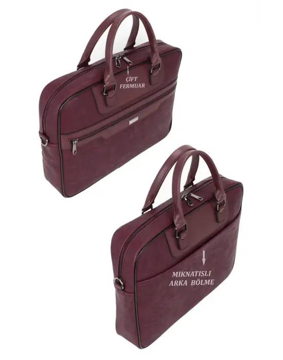 Suni Deri 15,6 inç Bordo Laptop Evrak Çantası