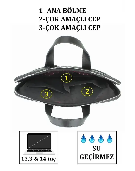 13.3-14 inç Siyah El ve Omuz Laptop Evrak Çantası