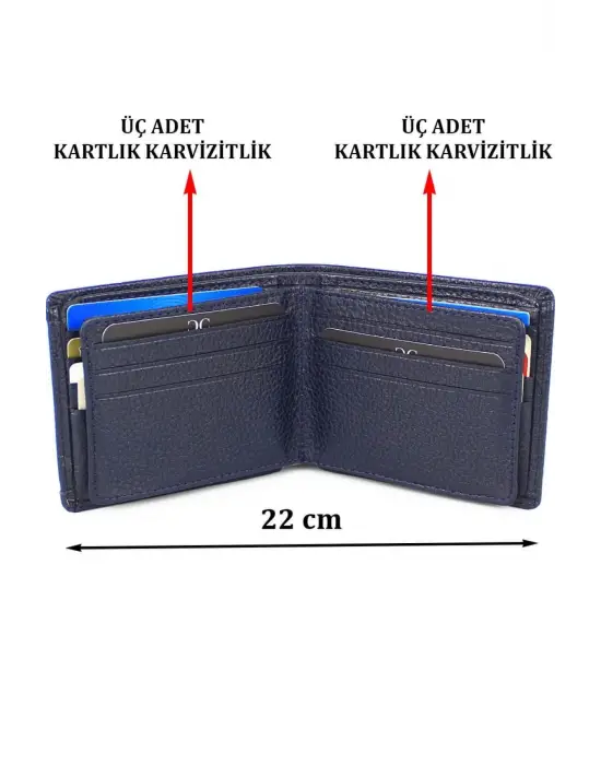 Hakiki Deri Kartlık Bölmeli Lacivert Erkek Cüzdanı