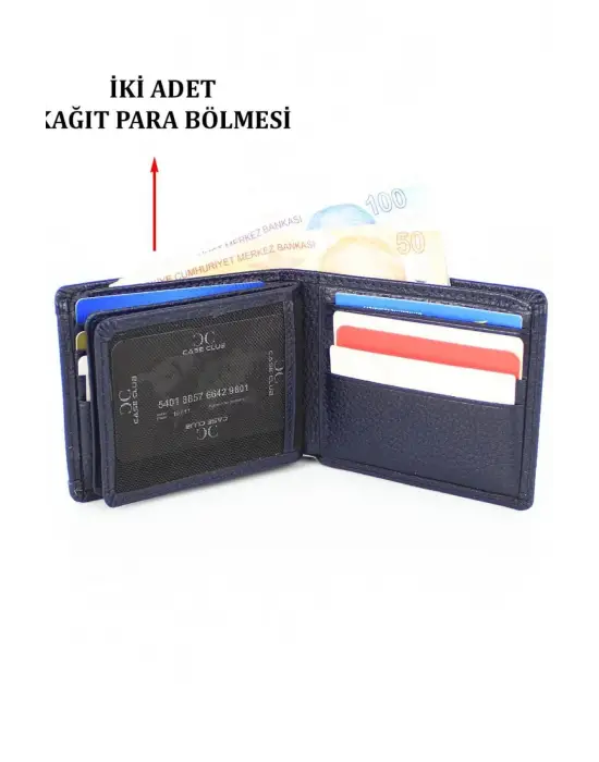 Hakiki Deri Kartlık Bölmeli Lacivert Erkek Cüzdanı