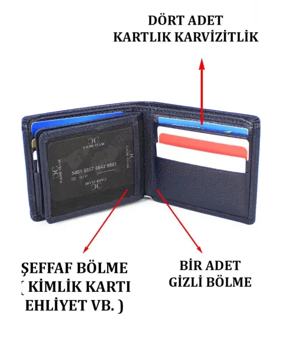 Hakiki Deri Kartlık Bölmeli Lacivert Erkek Cüzdanı
