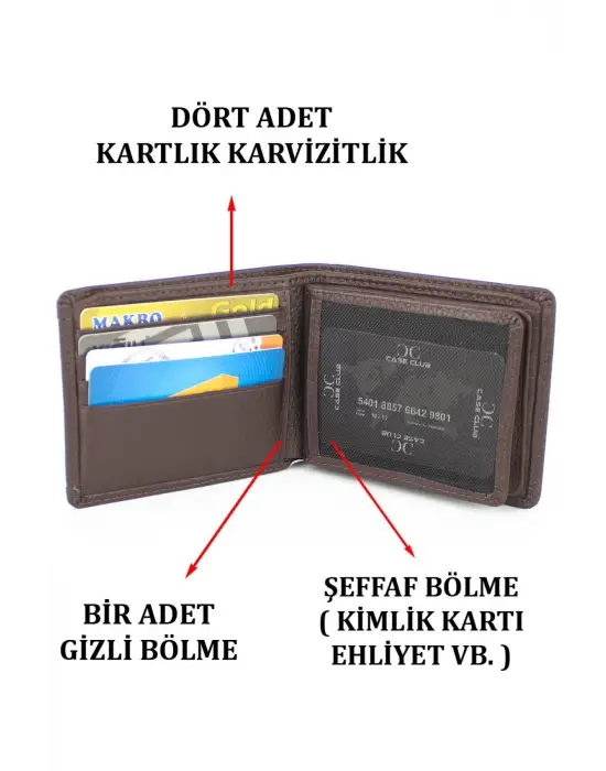 Hakiki Deri Kartlık Bölmeli Kahverengi Erkek Cüzdanı